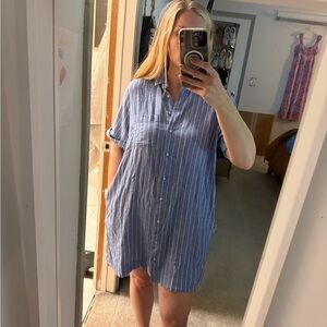 Old Navy Blue and White Striped Shirt Dress, medium